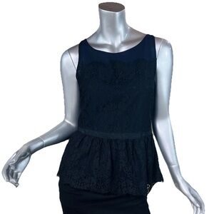 Ann Taylor LOFT Dark Blue Black Lace Overlay Peplum Tank Top Blouse Size 4